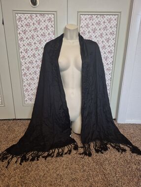 New Nine West Black Fringe Scarf/Shawl OSFA